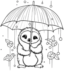 faultier-mit-regenschirm-und-niedlichen-elementen