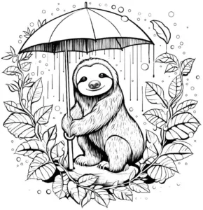 faultier-unter-regenschirm-mit-pflanzen