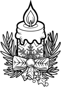festliche-kerze-mit-tannenzweigen-und-schneeflocken