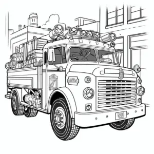 feuerwehrauto-mit-ausruestung-und-stadtansicht