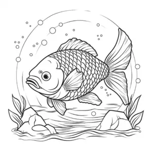 fisch-im-wasser-ausmalbild-mit-blasen-und-steinen