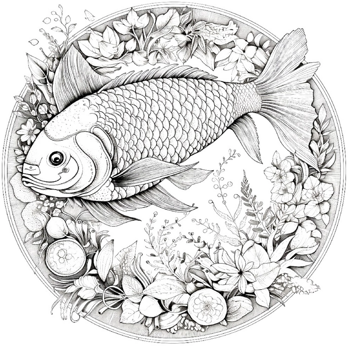 fisch-und-blumen-ausmalbild