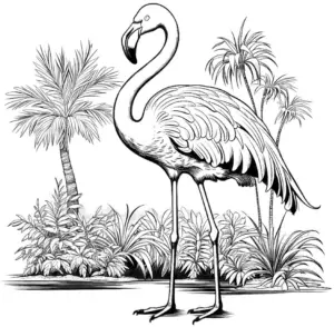 flamingo-ausmalbild-in-tropischer-umgebung