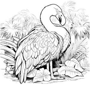 flauschiger-flamingo-in-tropischer-umgebung