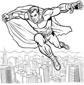 fliegender-superheld-ueber-stadt-ausmalbild