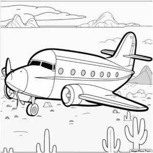 flugzeug-in-der-wuestenlandschaft-ausmalbild