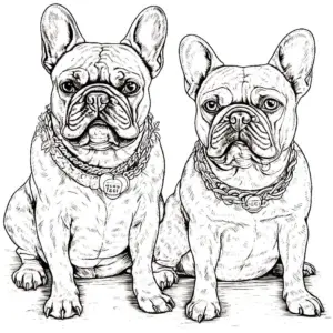 franzoesische-bulldoggen-mit-kettenhalsbaendern-ausmalbild