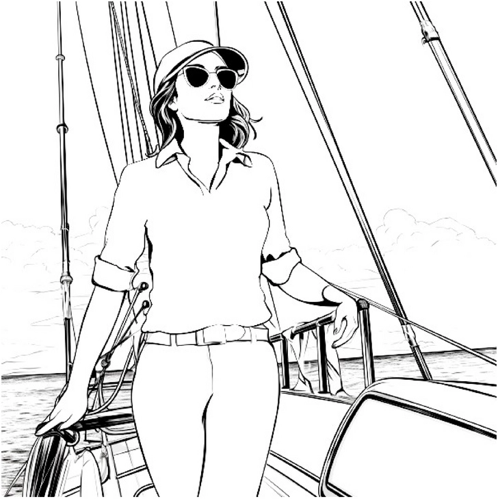 frau-auf-einem-boot-ausmalbild