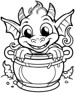 freundlicher-drache-mit-kochtopf-ausmalbild