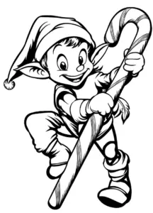 freundlicher-elf-mit-zuckerstange-ausmalbild