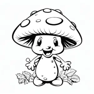 freundlicher-pilz-ausmalbild-mit-blaettern