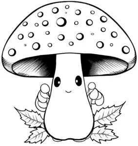 freundlicher-pilz-mit-punkten-und-blaettern