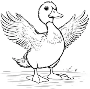froehliche-ente-ausmalbild-mit-ausgebreiteten-fluegeln