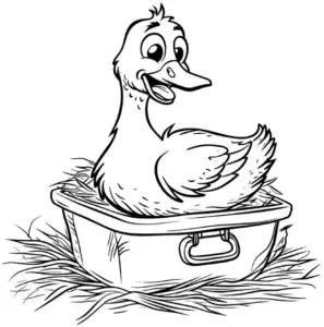 froehliche-ente-im-heu-ausmalbild
