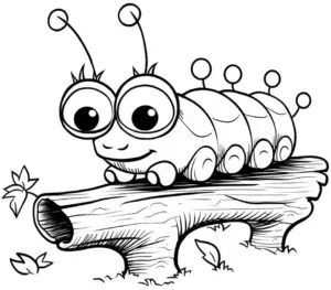 froehliche-raupe-auf-baumstamm-ausmalbild