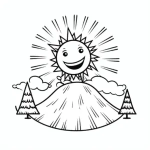 froehliche-sonne-ueber-huegel-ausmalbild