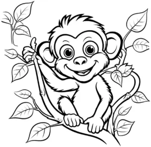 froehlicher-affe-auf-ast-ausmalbild