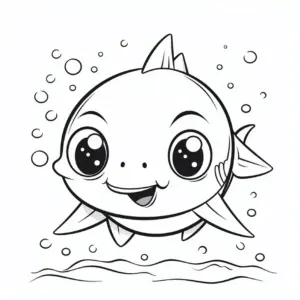froehlicher-baby-hai-ausmalbild-mit-bubbles
