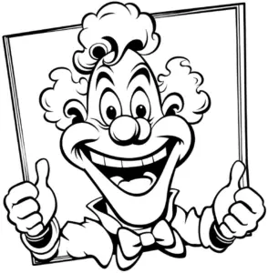 froehlicher-clown-ausmalbild-mit-daumen-hoch
