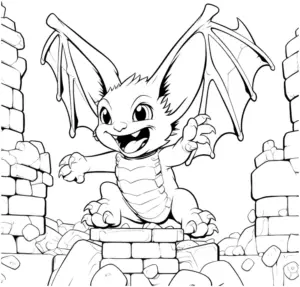 froehlicher-drache-ausmalbild-in-truemmern