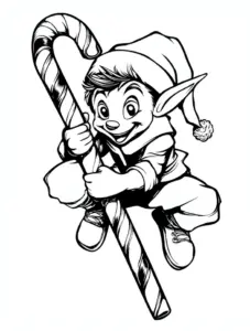 fröhlicher-elf-mit-zuckerstab-ausmalbild