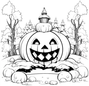 froehlicher-halloween-kuerbis-mit-huette-und-baeumen