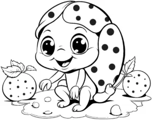 fröhlicher-marienkäfer-mit-erdbeeren-ausmalbild