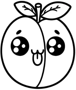 fröhlicher-pfirsich-mit-gesicht-und-blättern