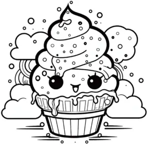 fröhliches-ausmalbild-eines-cupcakes-mit-sahnehaube