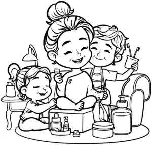 froehliches-ausmalbild-mit-mutter-und-kindern-bei-der-beauty-session