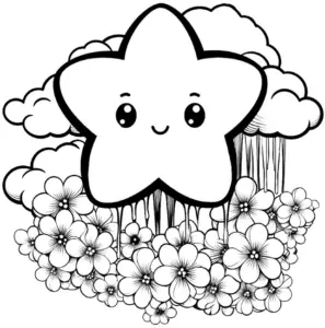 froehliches-ausmalbild-mit-stern-und-blumen