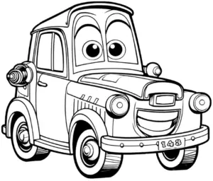 froehliches-auto-ausmalbild-mit-grossen-augen