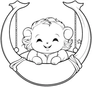 fröhliches-baby-in-mondfoermiger-wiege