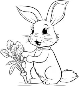 froehliches-kaninchen-mit-blumenstrauss-ausmalbild