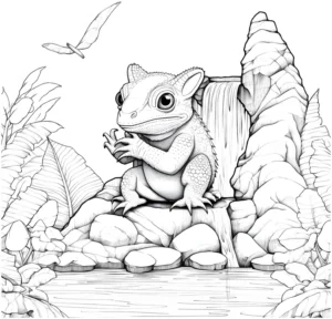 Frosch am Wasserfall Ausmalbild