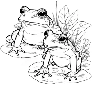 froesche-ausmalbild-mit-pflanzen-und-natur