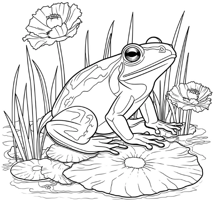 frosch-auf-seerosenblatt-ausmalbild
