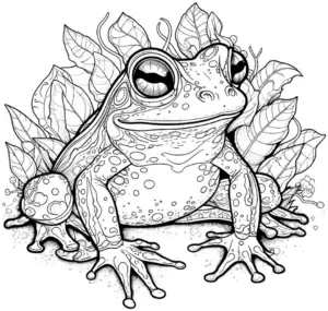 frosch-ausmalbild-unter-blaettern