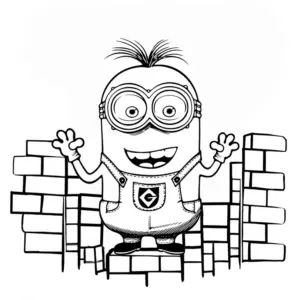 fruehlicher-minion-auf-mauer-stehen