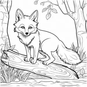fuchs-auf-baumstamm-ausmalbild