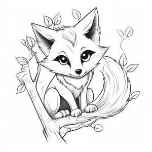 fuchs-auf-dem-ast-mit-blaettern-ausmalbild