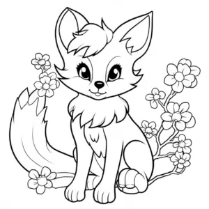 fuchs-ausmalbild-mit-blumen-zu-hause