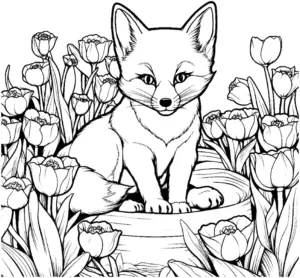 fuchs-im-blumenbeet-ausmalbild