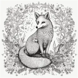 fuchs-im-blumenrahmen-ausmalbild