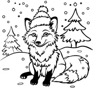 fuchs-im-winter-mit-hut-ausmalbild