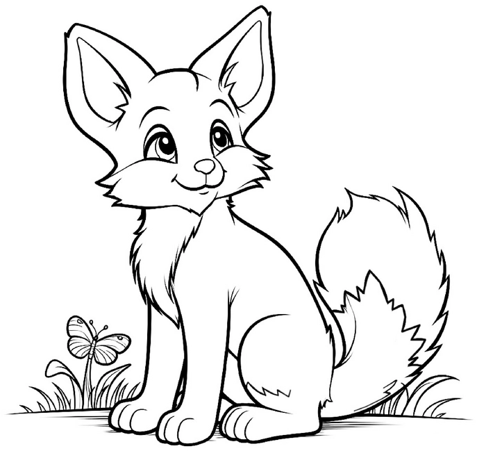 fuchs-mit-schmetterling-ausmalbild