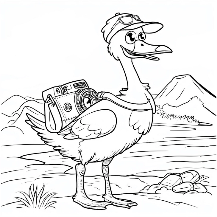 gans-mit-kamera-und-umhaengetasche-ausmalbild