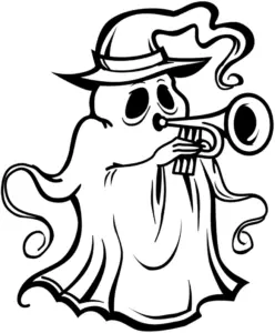 geist-mit-trompete-und-hut-ausmalbild