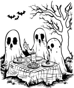 geister-am-tisch-ausmalbild-mit-halloween-thema