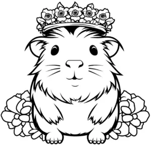 gekrontes-meerschweinchen-mit-blumenkranz-ausmalbild